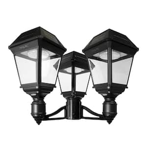 Imperial III Black 3-Light Outdoor Commercial Graded Solar LED Post Light with Dual Color Temperature and 3 in. Fitter