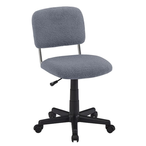 VECELO Height Adjustable Office Stool Swivel Armless Upholstered Stool Home Sherpa Chair Faux Fur Task Chair with Wheels, Gra
