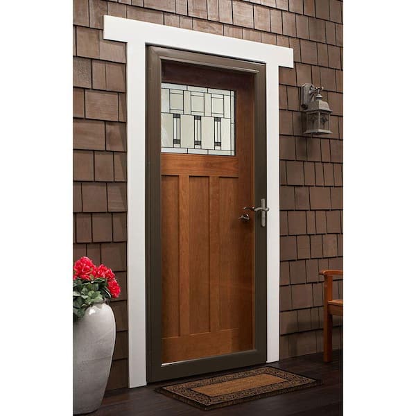 3000 Series 36 in. x 80 in. Sandtone Right-Hand Full View Storm Door with Oil-Rubbed Bronze Hardware