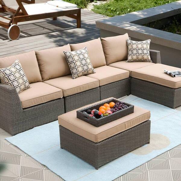 Caico Outdoor Furniture Metro 7-Piece Woven Wicker Patio Sectional Sofa Set-DISCONTINUED