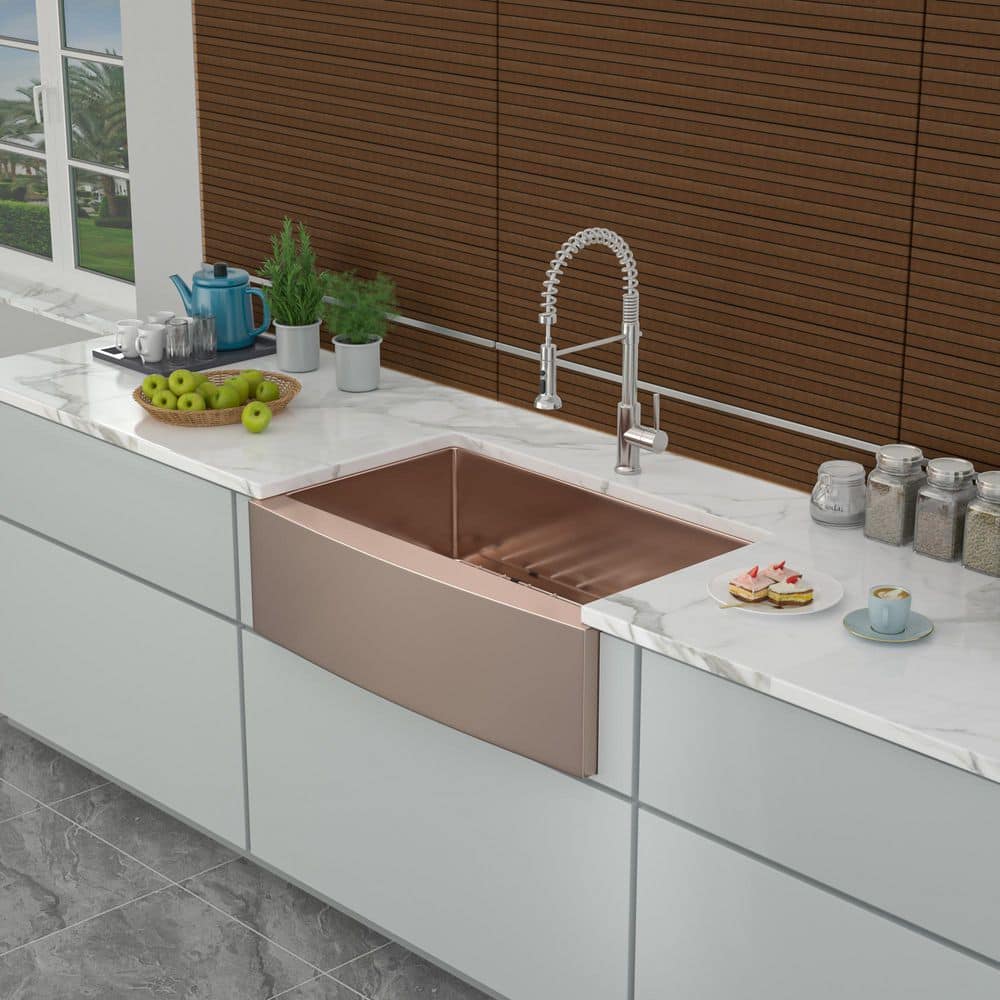 30 in. in Farmhouse Apron Front Single Bowl 16 Gauge Rose Gold Stainless St