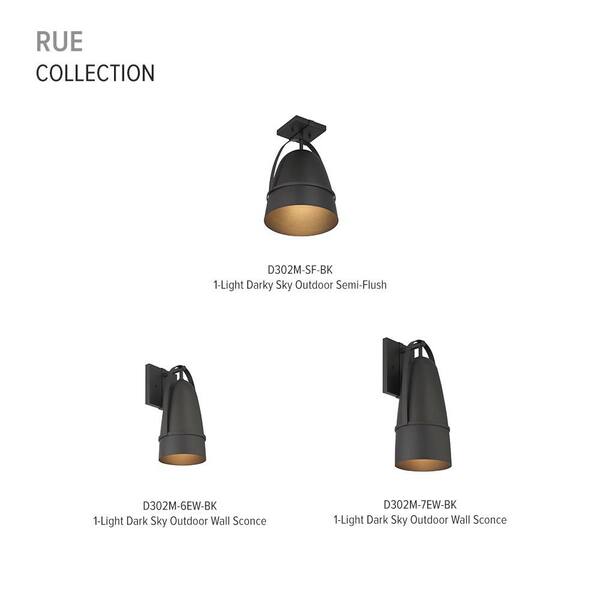 Designers Fountain - Rue 1-Light Black Outdoor Semi Flush Mount Ceiling Light with Dark Sky Metal Shade