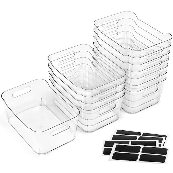 12-Piece 9.6 in. L x 6.6 in. W x 4.1 in. H Multi-Use Clear Plastic Pantry Organizers with 12-Piece Black Lables