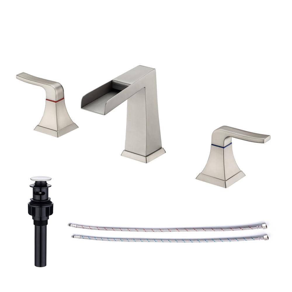 8 in. Widespread Double Handle Bathroom Faucet with Drain Assembly and Waterfall Spout in Brushed Nickel price history on PriceWatchPro
