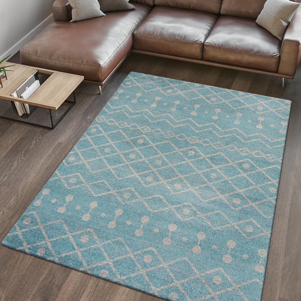 JONATHAN Y Aksil Moroccan Beni Souk Turquoise/Cream 5 ft. x 8 ft. Area Rug