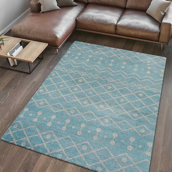 Aksil Moroccan Beni Souk Turquoise/Cream 5 ft. x 8 ft. Area Rug