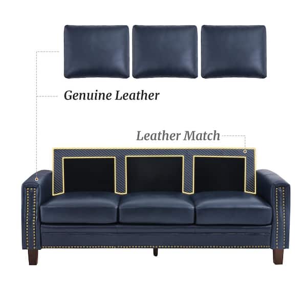 OrangeOne Sampson 84 in. Genuine Leather Square Arms 3-Seat Sofa