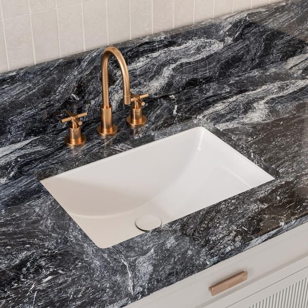 21 in. Undermount Bathroom Sink Rectangle, White Ceramic Vanity Sink with Overflow Hole, Lavatory Sink Under Counter