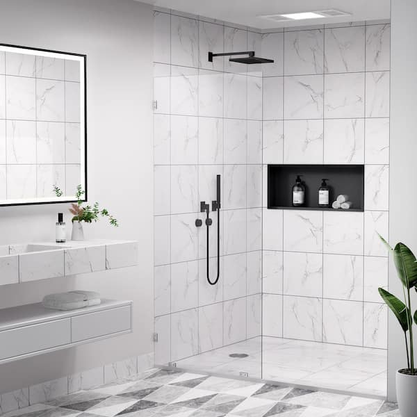 36 in. W x 78 in. H Frameless Fixed Single Panel Shower Door in Brushed Nickel with Nano-Coated Tempered Glass