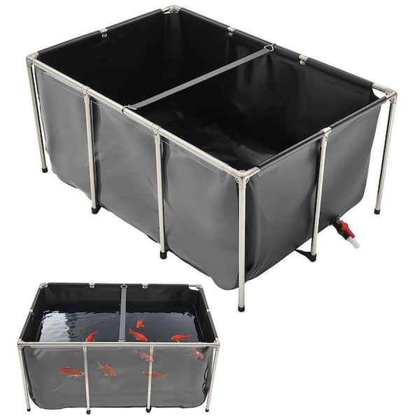 Canvas Fish Pond, 270 Gal., PVC Koi Tank Viewing Panel Goldfish Tank Stainless Steel Frame Drain Valve Fish Pond
