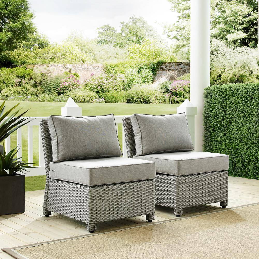 Bradenton Gray Wicker Outdoor Armless Chair Set with Cushions