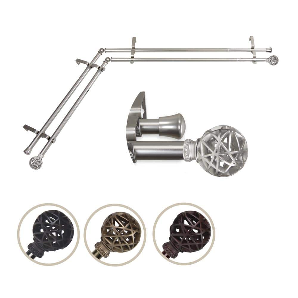 "13/16"" Dia Adjustable Corner Window Double Curtain Rod 28 to 48"" (each side) in Satin Nickel with London Finials" price history on PriceWatchPro
