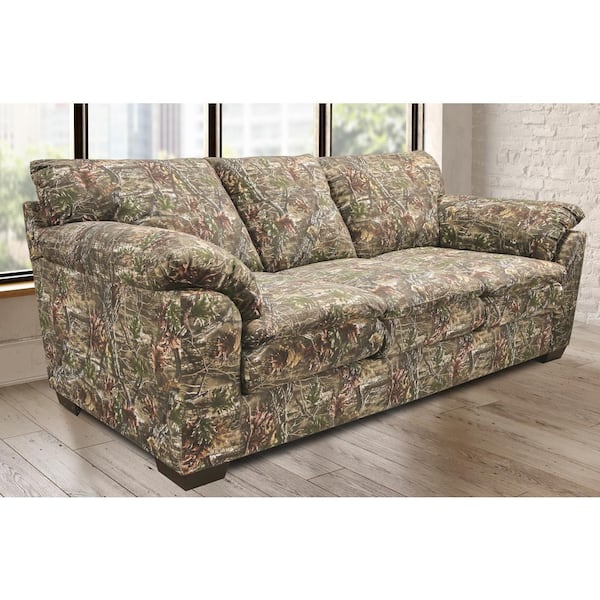 American Furniture Classics Superflauge Collection 85 in. Wide Flared Arm Polyester Rectangle Sofa in. Camouflage