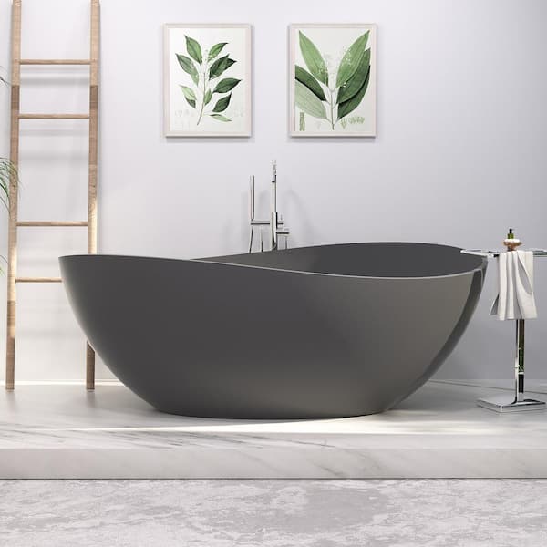 INSTER WAVE 63 in. Composite Resin Irregular Curved Design Solid Flatbottom Freestanding Soaking Bathtub in Dark Gray