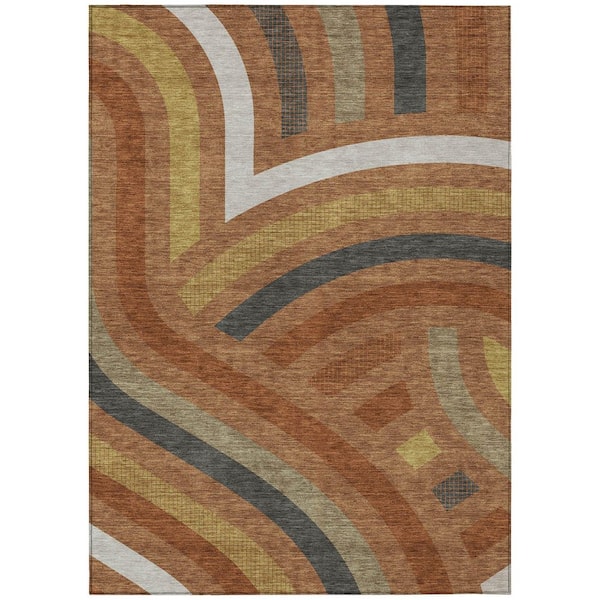 Chantille Machine Washable Indoor/Outdoor Abstract ACN2467 Terracotta 8 ft. x 10 ft. Area Rug