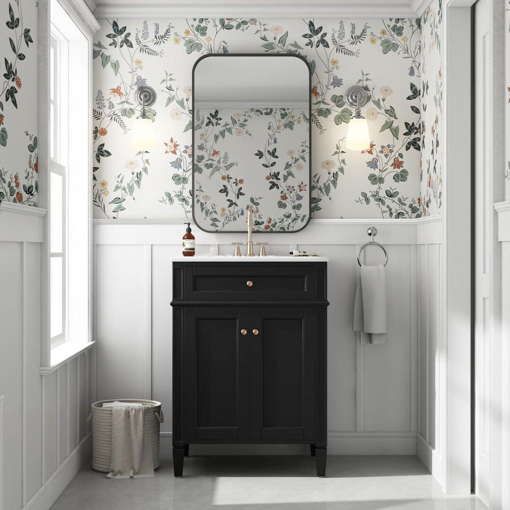 24 in. Single Sink Freestanding Black Bath Vanity with White Ceramic Top price history on PriceWatchPro