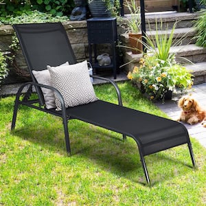 Black Steel Sling Patio Lounge Chairs Adjustable Outdoor Chaise Lounge (Set of 2)