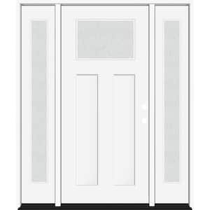 Legacy 64 in. x 80 in. 1/4 Toplite Rain Glass LHIS White Primed Fiberglass Prehung Front Door w/ Dbl 12 in. SL