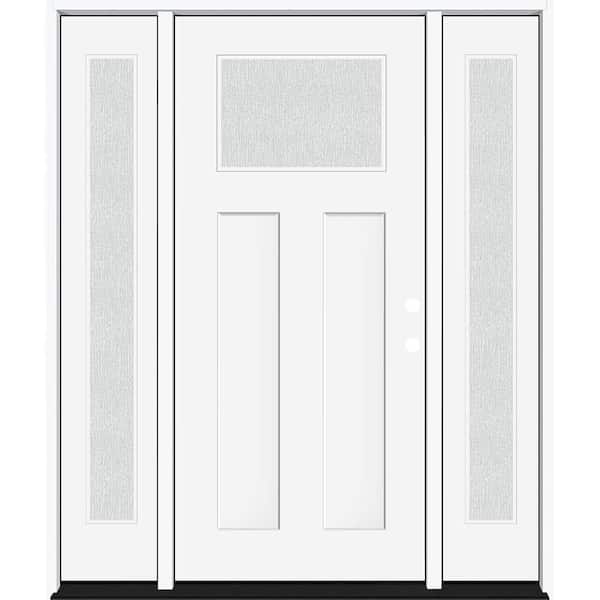 Steves & Sons Legacy 64 in. x 80 in. 1/4 Toplite Rain Glass LHIS White Primed Fiberglass Prehung Front Door w/ Dbl 12 in. SL