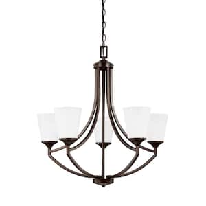 Hanford 5-Light Burnt Sienna Traditional Transitional Single Tier Hanging Empire Chandelier with LED Bulbs
