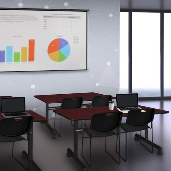 Kobe 48 in. x 24 in. Mahogany Flip-Top Training Nesting Table Desk, 2 Zeng Stack Chairs-Black