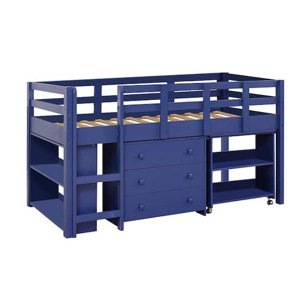 HOMESTOCK Navy, Low Loft Bed Twin Loft Bed with Desk Kids Beds for Boy Solid Pine Wood Toddler Bed