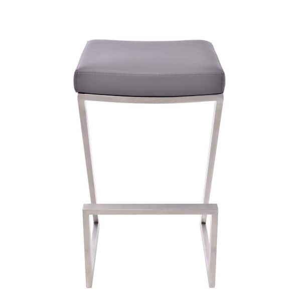 HomeRoots 26 in. Contempo Grey Faux Leather and Stainless Backless Bar Stool