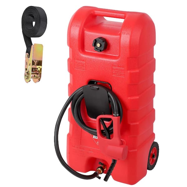 15 Gallon Wheeled Portable Fuel Caddy, Manual Siphon Pump & 10ft Hose, Gasoline Transfer Tank for Boats & ATVs
