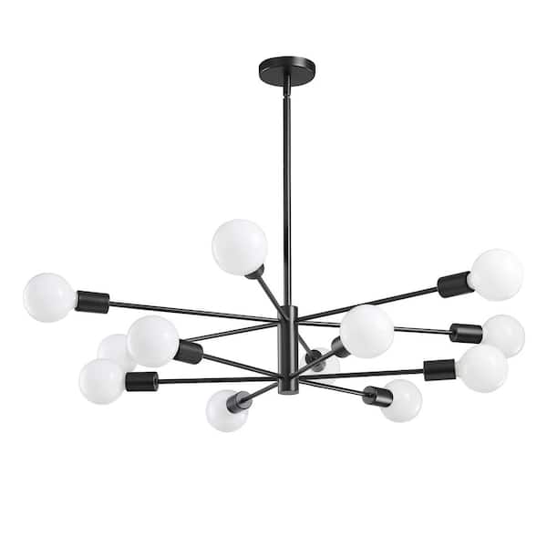 KAISITE Modern Sputnik Chandelier 12-Light Black Chandeliers Mid Century Ceiling Light Fixture with no bulbs included