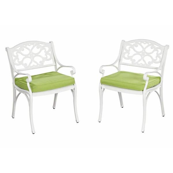 Home Styles Biscayne White Patio Arm Chair with Cushions - Pair