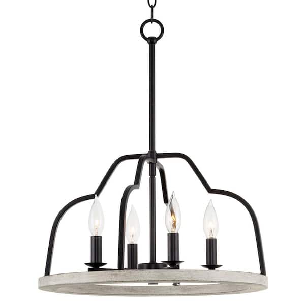 Kira Home Verona 60-Watt 4-Light Black Farmhouse Pendant Light, No Bulb Included