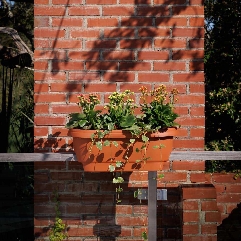 Terracotta Rectangular Resin Deck Rail Planter, 24-inch