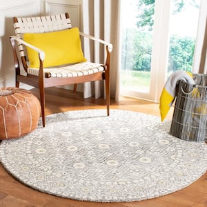 Micro-Loop Charcoal/Ivory 5 ft. x 5 ft. Round Border Distressed Area Rug