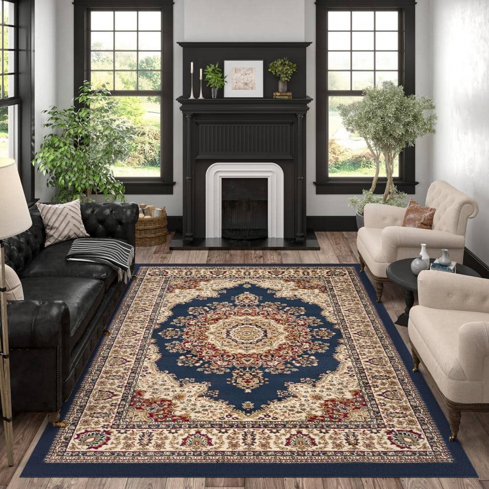 Fiona 9' x 12' Blue Synthetic Reversible Area Rug