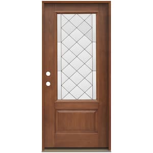 36 in. x 80 in. Right-Hand 3/4 Lite Harris Decorative Glass Hazelnut Stain Fiberglass Prehung Front Door w/Brickmould