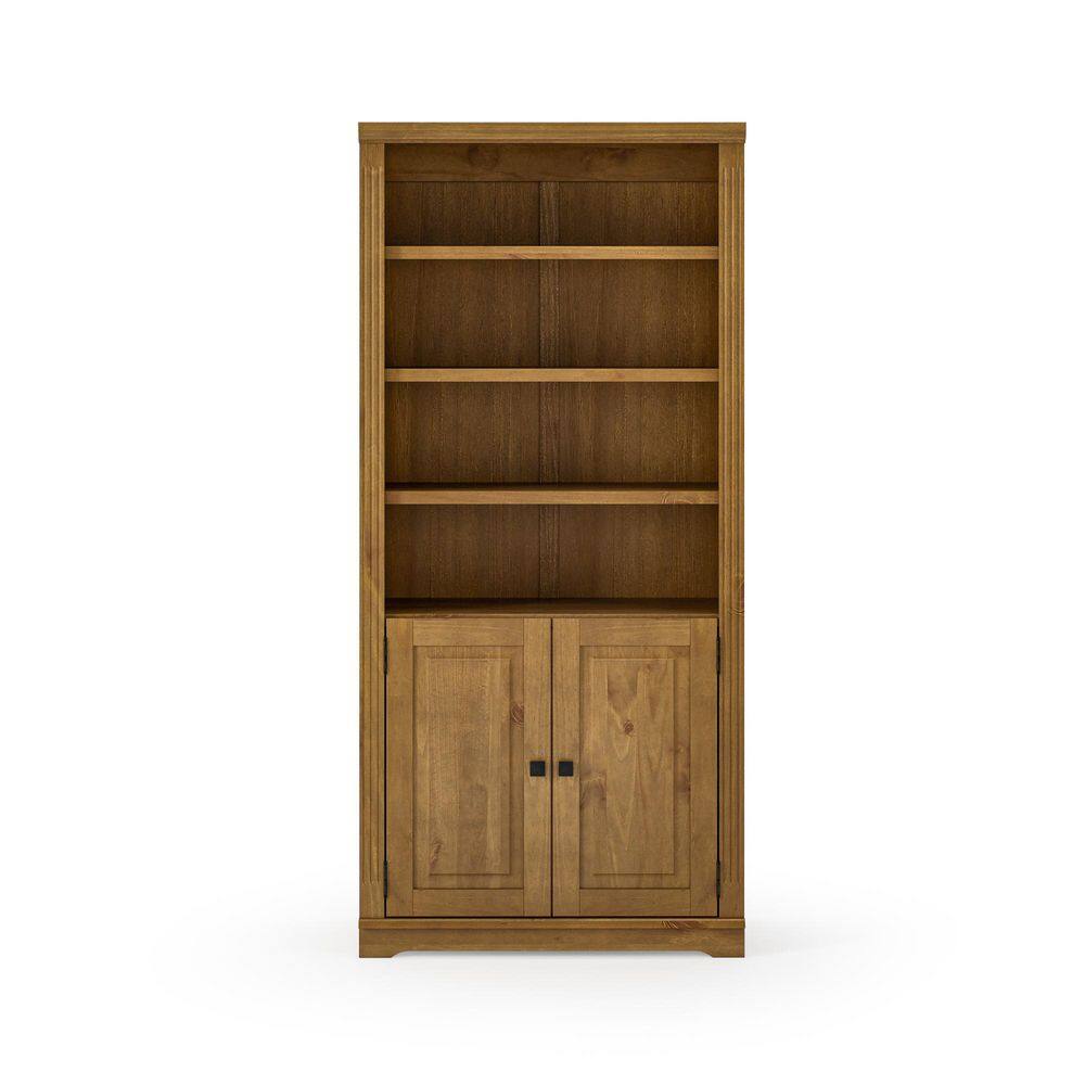 72 in. Tall Mocha 4 Adjustable Shelves 1 Fixed Shelf Wood Bookcase with Doo