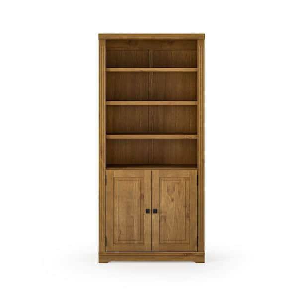 Newport 72 in. Tall Mocha 4 Adjustable Shelves 1 Fixed Shelf Wood Bookcase with Doors
