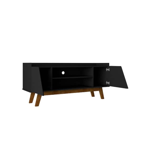 Manhattan Comfort Mid-Century Modern Marcus 62.99 TV Stand with Solid Wood Legs in  Matte Black