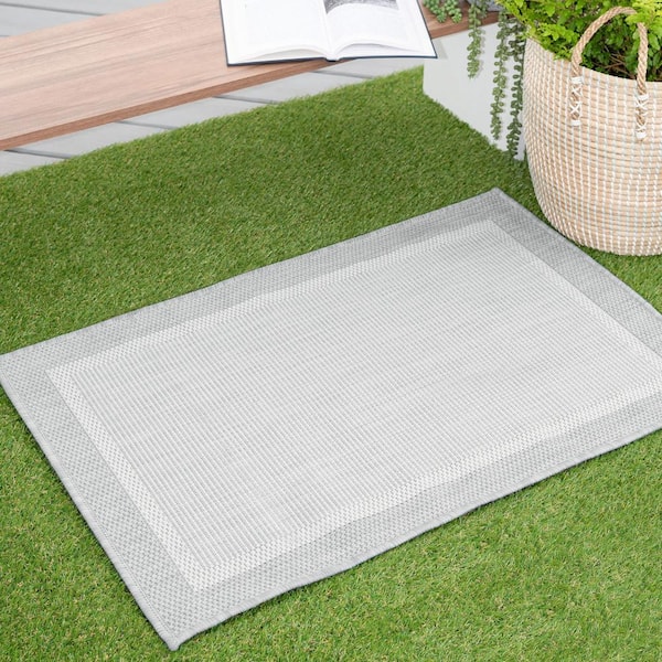Eco Solid Border Gray 2 ft. x 3 ft. Indoor/Outdoor Area Rug