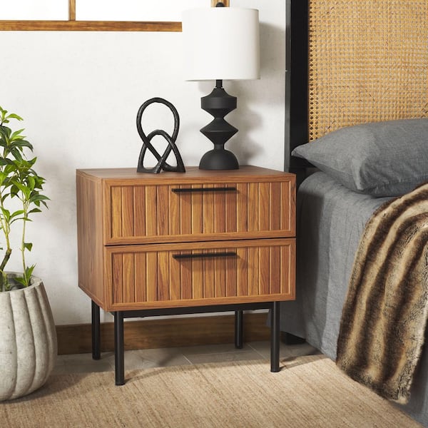 Axelle Walnut/Black 2 Drawer Nightstand