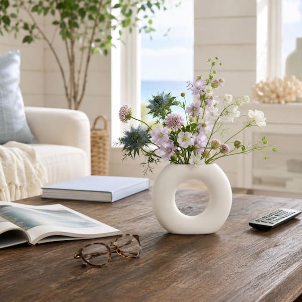 5 in. White Stoneware Geometric Decorative Vase