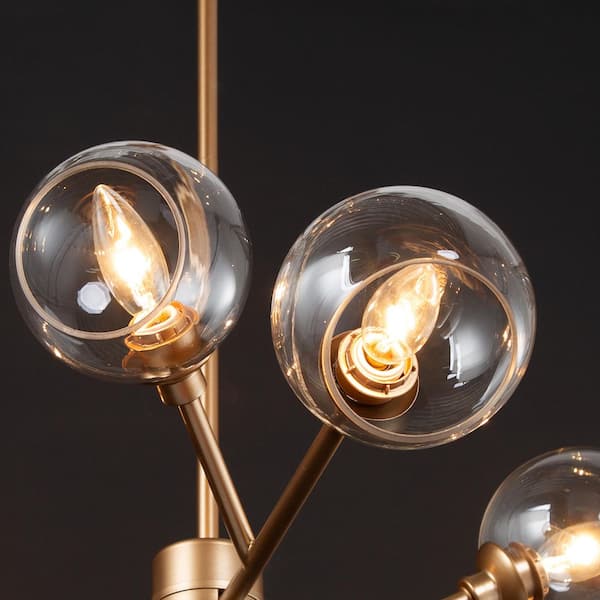 6-Ligh Gold Sputnik Globe Chandelier with Glass Shades, Mid-Century Modern Dining Room Flush Mount Chandelier