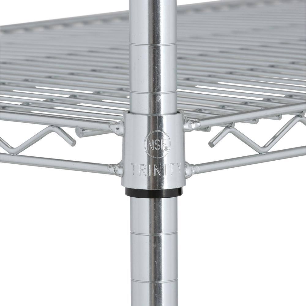 Adjustable Black 5-Tier Chrome Wire Shelving Unit with Hooks