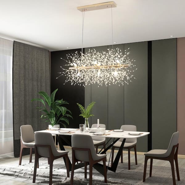 9-Light Dandelion high quality Modern Linear Chandelier with Crystal Beaded Accents