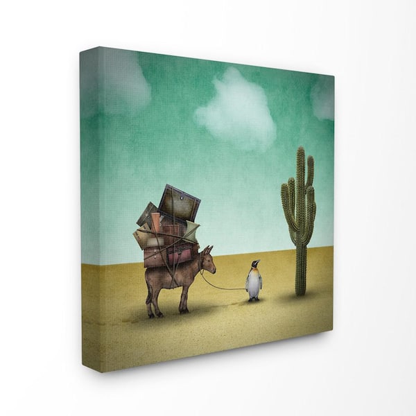 Stupell Industries 17 in. x 17 in. "Surreal Penguin Traveling The Desert with A Donkey Illustration" by Greg Noblin Canvas Wall Art