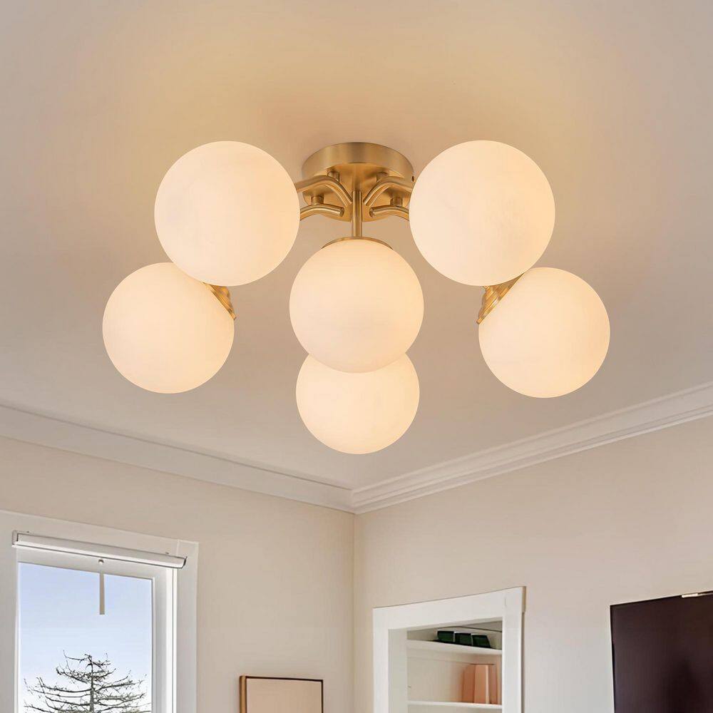 21.65 in. 6-Light Brass Industrial Semi-Flush Mount Light Fixture Globe Ceiling Light Mid Century Sputnik Chandelier price history on PriceWatchPro