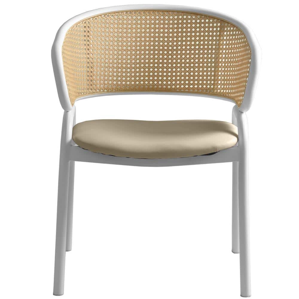 Taupe Leather Upholstered Arm Chair with White Metal Frame