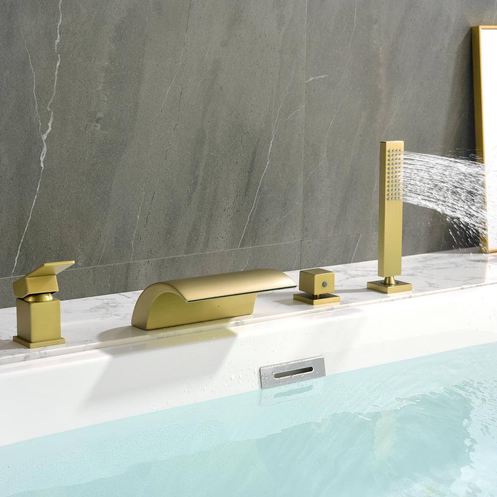 Brushed Gold Single Handle Waterfall Tub Faucet with Hand Shower