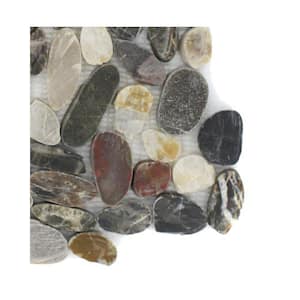 Pebble Rock Flat Crue 5 in. x .31 in. Marble Mosaic Floor and Wall Tile Sample
