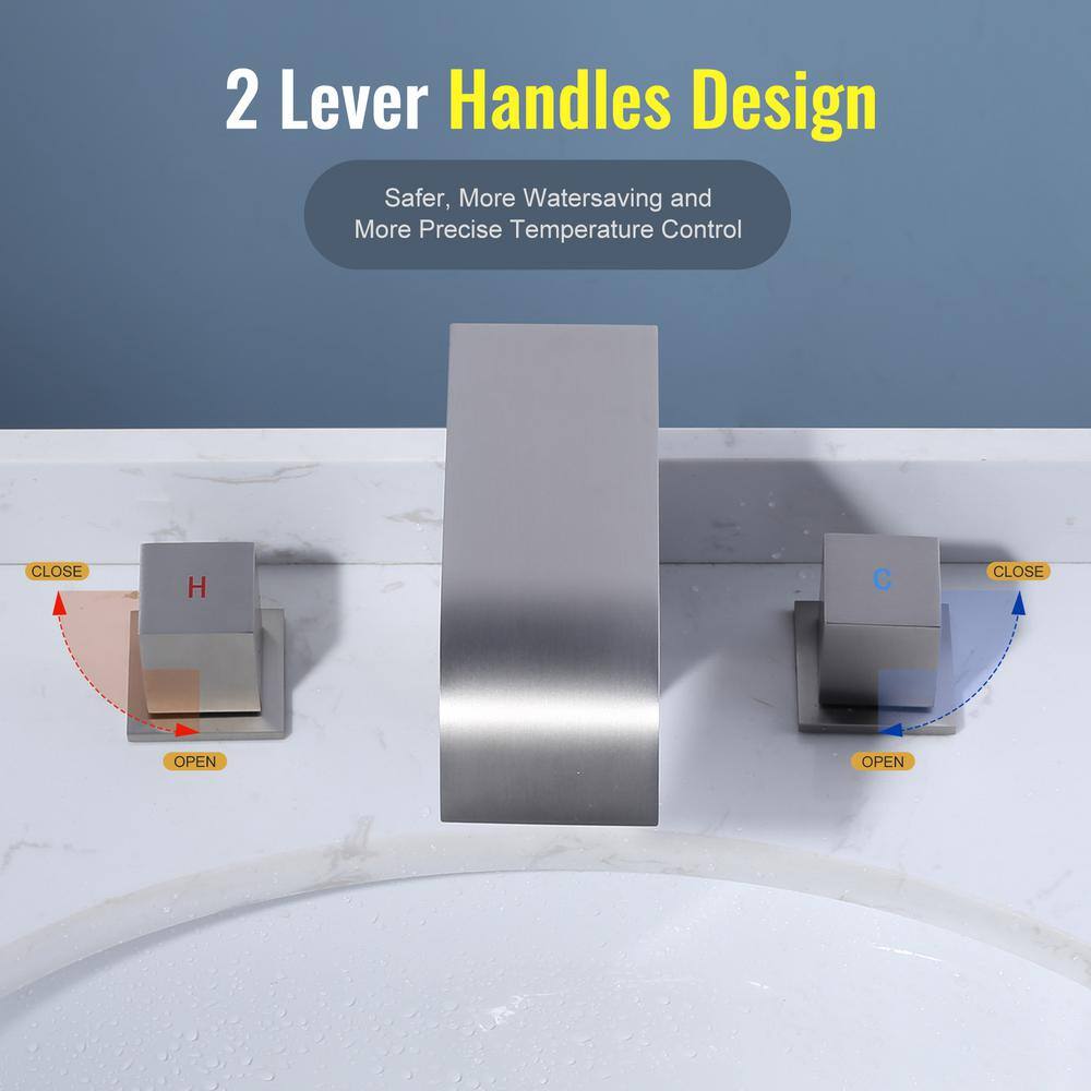 Brushed Nickel Modern Double Handle Waterfall Bathroom Faucet